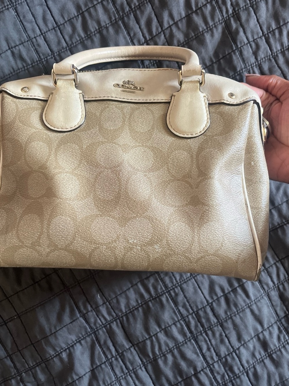 Coach Metallic Cream Signature Satchel